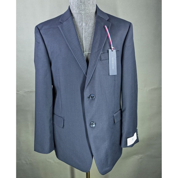 Tommy Hilfiger Sport Coat Mens 44S Navy Pinstriped 100% Wool Quiet Luxury NWT - Picture 2 of 10